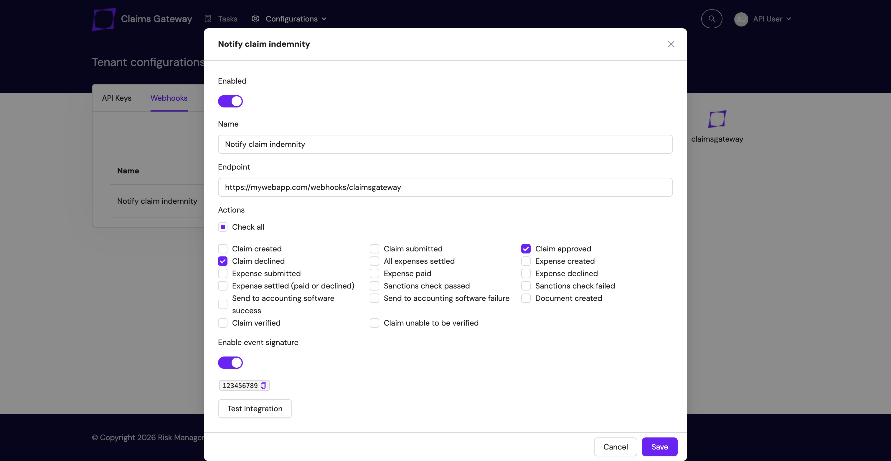 Screenshot of Webhooks details page.